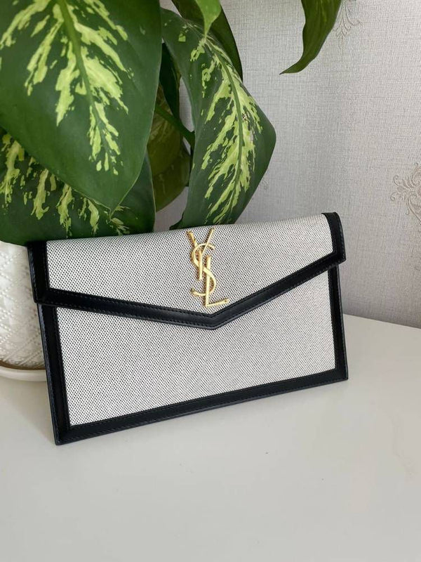 Saint Laurent Black/Beige Canvas and Leather Uptown Pouch