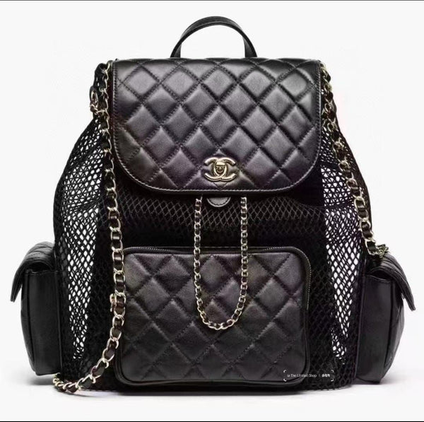 chanel Backpack In Mesh Shiny Lambskin & Gold Tone Metal
