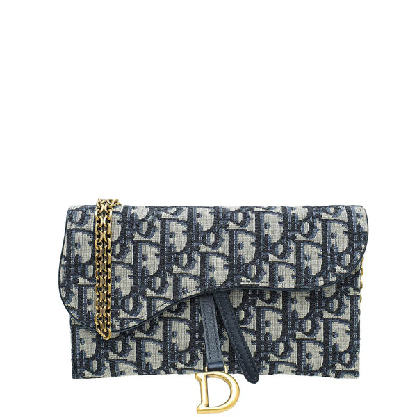 Dior Small Saddle Pouch With Chain blue Dior