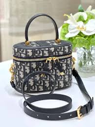 Dior Navy Blue Calf Leather Cotton CD Signature Small Vanity Bag