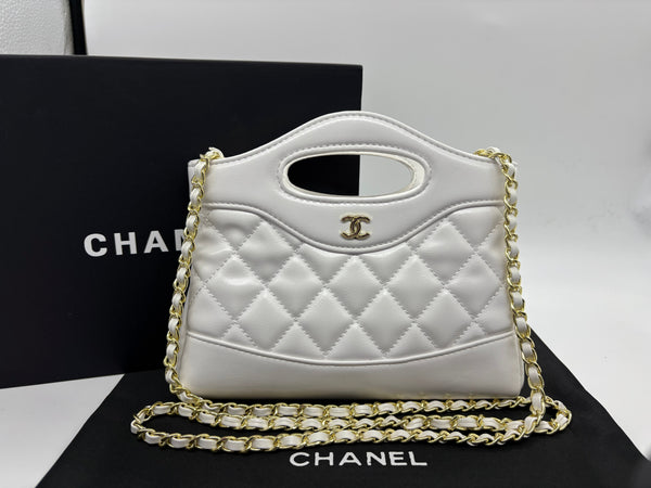 Chanel shopping mini shine Leather Handbag in white