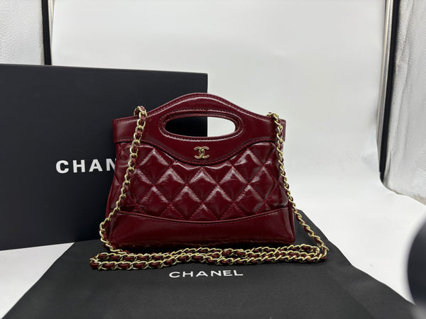 Chanel shopping mini shine Leather Handbag in burgundy