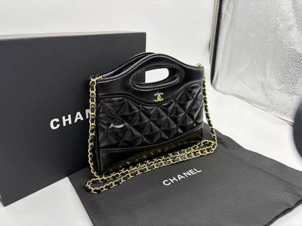 Chanel shopping mini shine Leather Handbag in Black