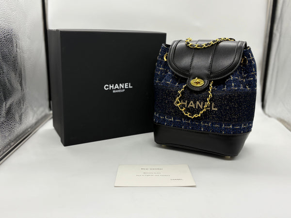 Chanel fabric and leather  backbag blue in Black