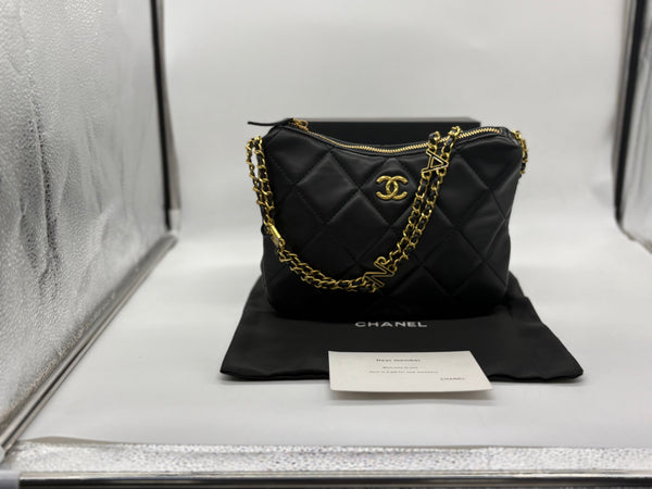 Chanel strap logo Leather Handbag with Gold Chain