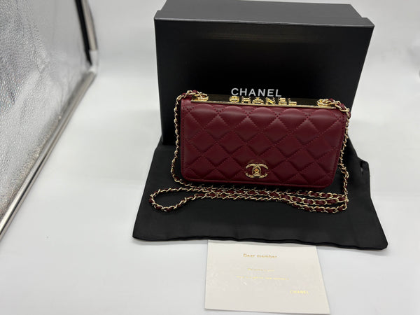 Chanel logo chanel burgundy  Leather Handbag